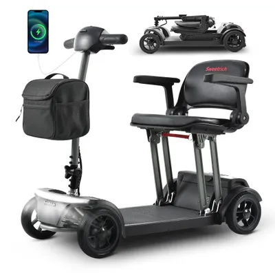 Imagen del producto de AIORBER: Vehículo eléctrico para personas mayores, velocidad de 6 km/h, batería de litio de 12Ah, alcance de hasta 15 km, plegable, estructura de aluminio, freno electromagnético, color /gris