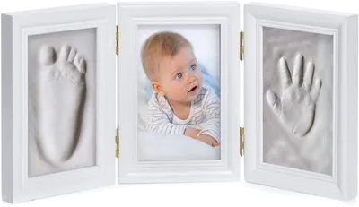 Produktbild von Baby Gipsabdruck Fotorahmen Set aus Holz für Hand- & Fußabdruck – 3D Erinnerung Bilderrahmen für Neugeborene, perfektes Geschenk zur Geburt