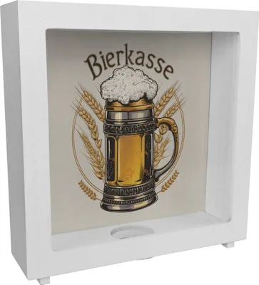 Produktbild von Bierkrug mit Schaumkrone Rahmen Spardose aus Holz - BIERKASSE