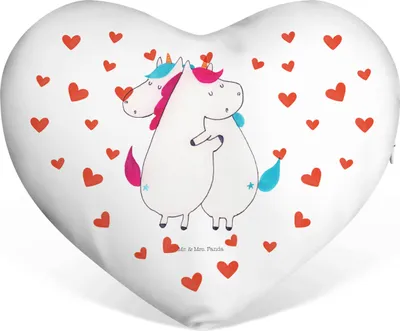 Produktbild von Mr. & Mrs. Panda Sofakissen Einhörner Umarmen - Weiß - Geschenk, Liebe, Familie, Herzkissen, Einhorn, Unicorn, Kissen Herz, Geschwister, Kuschelkissen, dekoartikel