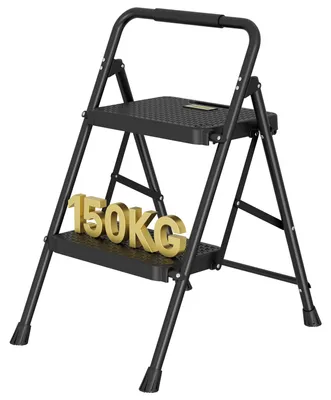 Obrázek produktu pro Skládací žebřík – 2 stupně, černá ocel – nosnost 150 kg