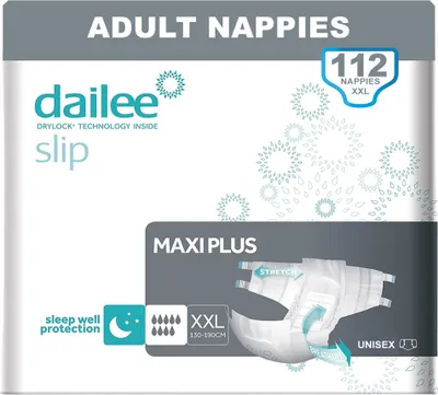 Produktbild von Dailee Slip Maxi Plus XXL - 120x Windeln für Erwachsene -  Inkontinenz für Frauen und Männer - 9 Tropfen, Gr. XXL (130-190 cm Hüftumfang) - 120 Stück