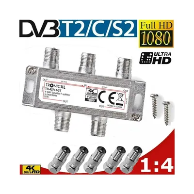 Zdjęcie produktu dla TronicXL 4-drożny rozdzielacz BK Adapter kablowy Premium TV Rozdzielacz antenowy Telewizja kablowa DVBC