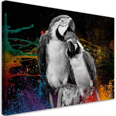 Produktbild von Leinwandbild Bunte Papageien Abstraktion 100x70 Feeby Bunt bild für die wand bereit zum aufhängen