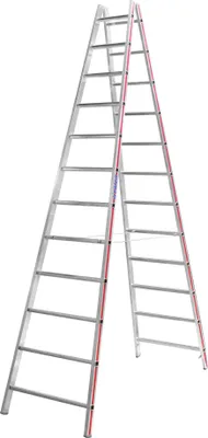 Produktbild von Hymer Sprossenstehleiter, beidseitig begehbar, 2x12 Sprossen, senkr. Höhe 3,30 m, Reichhöhe 4,60 m, Gewicht 13,6 kg