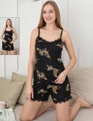 Obrázek produktu pro Dámské pyžamo Shorty krátké černé XXL 2dílná sada M-88