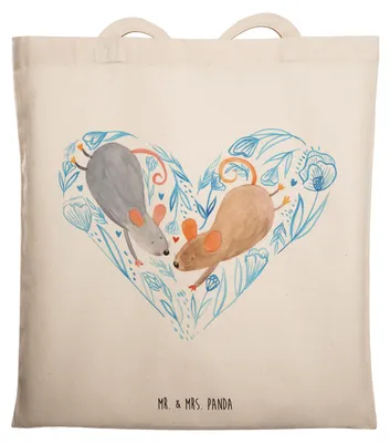 Produktbild von Mr. & Mrs. Panda Shopping Tasche Hochzeit Mäuse Herz - Transparent - Geschenk, Freund, Hochzeitskarte, Tragetasche, Einkaufstasche, Tote Bag, Freundin, Jutebeutel, Liebe
