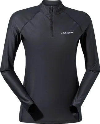 Schwarzes Langarm-T-Shirt "24/7 Base Zipls" von Berghaus für Damen; mit Reißverschluss und langem Schnitt.