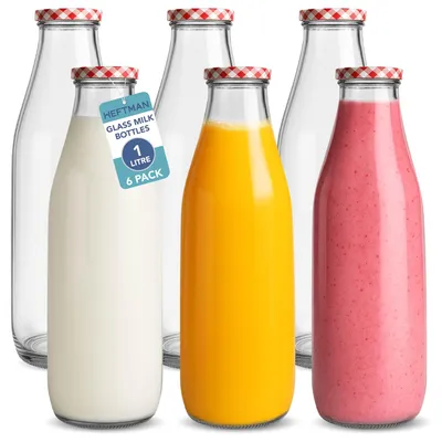 Productafbeelding van HEFTMAN Glazen melkfles met deksel, leeg, 1 liter, luchtdicht