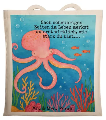 Produktbild von Mr. & Mrs. Panda Tote Bag Tintenfisch Design - Weiß - Geschenk, Wasser, Tasche, Meerestier, Krake, Shopping, Schultasche, Ozean, Jutebeutel, Laptoptasche, Lustige Sprüche
