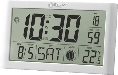 Produktbild von Digitale LCD Tischfunkuhr mit Datumsanzeige + Temperaturanzeige Geräuschlos Digitale LCD Funkuhr mit Datumsanzeige Temperaturanzeige & Mondphasenanzeige Weiß Großes Display Tisch & Wanduhr Kalenderwochenanzeige Lautlos Ohne Ticken  - 4-MV5541-2