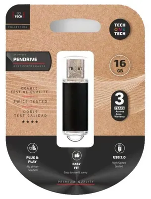 Produktbild von TECH ONE TECH TEC3006-16, 16 GB, USB Typ-A, 2.0, Kappe, Schwarz