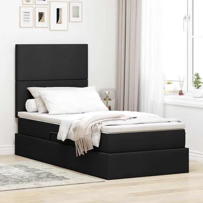 Immagine prodotto di Letto contenitore esclusivo, con materasso, colore nero, dimensioni 90 x 200 cm, rivestito in tessuto