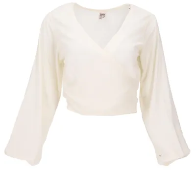 Produktbild von Kurztop, Boho Blusentop, Wickeltop, Wickelbluse mit Pluderärmeln - Naturweiß, Damen, Creme-weiß, Viskose, Größe: L