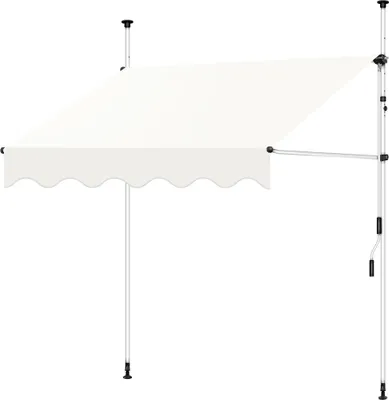 A white awning supported by poles, set against a white background.