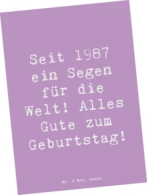Produktbild von Mr. & Mrs. Panda Postkarte Spruch 1987 Geburtstag - Lavendeltraum - Geschenk, Geburtstagswünsche, Happy Birthday, Geburtstagsgeschenk, Fotokarte, Jahrgang, persönliches