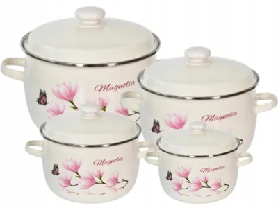 Zdjęcie produktu dla Zestaw Garnków Emaliowanych Magnolia 8 El. Indukcja Gaz Komplet Garów