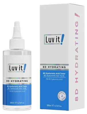 Produktbild von Luv it! 8D Hyaluronsäure Toner – Gesichtstonikum mit 2% 8D Hyaluronic Acid – Feuchtigkeitsspendendes Gesichtswasser für ölige Haut, Mischhaut & große Poren – Skincare Facial Toner, 200ml