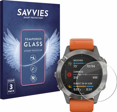 Produktbild von 3x Savvies Schutzglas für Garmin Fenix 6 Displayschutz 9H Glas klar transparent