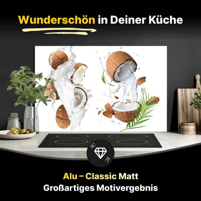 Produktbild von Spritzschutz Küchenrückwand aus Aluminiumverbund in Matt 60x40 cm - Frische Kokosnüsse