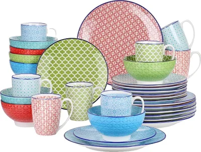 Zdjęcie produktu dla Zestaw naczyń Vancasso, 32 elementy, serwis dla 8 osób, trwała porcelana, malowniczy wzór