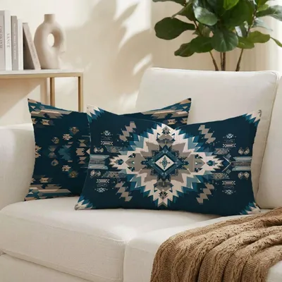Image de Ensemble de 2 housses de coussin décoratives, 40 x 60 cm, couleur bleue