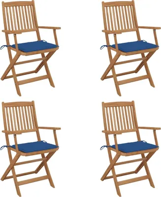 Image de Chaises pliables de jardin lot de 4 avec coussins Bois d'acacia