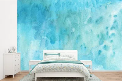Produktbild von MuchoWow® Fototapete für Wohnzimmer oder Schlafzimmer Wandtapete Vinyl Motivtapete Aquarell - Türkis - Abstrakt - 450x300 cm - Gemusterte