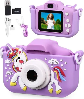 Immagine prodotto di Piccola fotocamera digitale per bambini - Fotocamera da 2 pollici per bambini - Mini videocamera ricaricabile - Videocamera HD 1080p con scheda SD da 64 GB - Per bambini e bambine dai 3 ai 10 anni