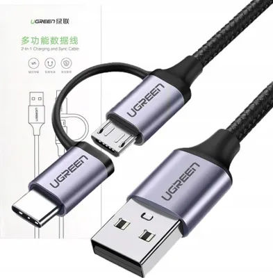 Image de Ugreen Cable 2W1 Usb - Micro Usb / Usb Type C 1M 2,4A Noir (30875)