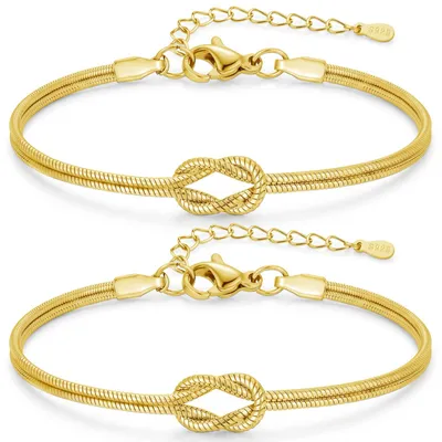 Produktbild von Ahokei 2 Stücke Armband Damen S925, Freundschaftsarmbänder Knoten, Gold Partner