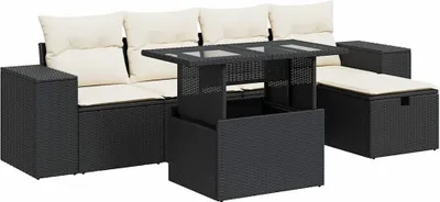 Image de vidaXL Ensemble de salon de jardin 6 pièces avec coussins noir poly rotin