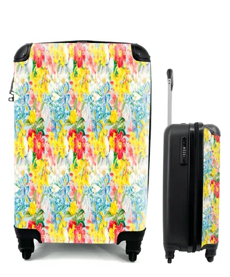 Produktbild von MuchoWow® Koffer Handgepäck Trolley Rollkoffer Kleine Reisekoffer mit 4 Rollen - Blumen - Muster - Farben - Cabin Size < 55x40x23 cm & 55x40x20 cm - Fotokoffer - Kabinenkoffer - Boardgepäck - Reise-Box - Reisekoffer - Reisegepäck - Koffer mit Bild - Trolley für Kinder