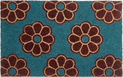 Zdjęcie produktu dla BELIANI Wycieraczka niebieska włókno kokosowe antypoślizgowe podszycie 50 x 80 cm dekoracja powitalna wzór w kwiaty