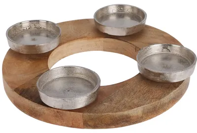 Produktbild von Teelichthalter aus Mangoholz und Aluminium, Ø 27 cm