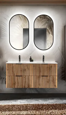 Productafbeelding van Badmeubelset 4-delig, badkamer set ARMON Wotan, eikenhout, kast 120cm inclusief wastafel