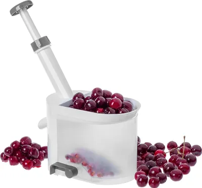 Image de Dénoyauteur de cerises et d'olives - Appareil manuel - Avec récipient collecteur - Pratique - Pour cerises et olives - Argent