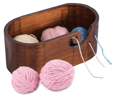 Produktbild von Wollschale Oval aus Holz, Handgefertigte Garnschale für Strickwaren, Häkeln, Stricken Schalen mit Geschnitzte Löcher und gebohrte Löcher