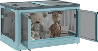 Obrázek produktu pro Úložný box – stohovatelný box – s víkem a kolečky – 69 l – 60 × 42 × 34 cm – modrý