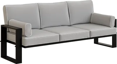 Produktbild von BETTSO 3-Sitzer Gartensofa hellgrau – Loungesofa für Garten & Terrasse, wetterfest, Metallrahmen schwarz, bequeme Polsterung