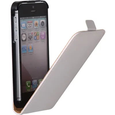 Produktbild von PhoneNatic Kunst-Lederhülle kompatibel mit Apple iPhone 5 / 5s / SE - Flip-Case weiß + 2 Schutzfolien