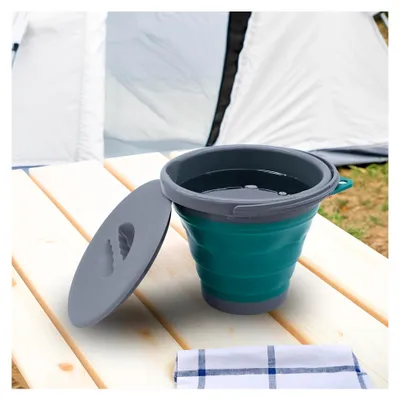 Produktbild von Camping Eimer faltbar Ø 25 cm mit Deckel - 5 L - Silikon Wasserkübel mit Tragegriff - Allzweck Outdoor Wassereimer für Ausflug Festival Picknick Falt Wasser Kübel