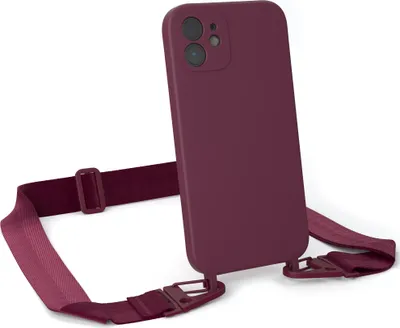Produktbild von EAZY CASE Handykette Silikon mit Clips 2 in 1 kompatibel mit Apple iPhone 12 Handyhülle mit Kordel, Hülle mit Band, Kette, Beere Rot - Clips Beere