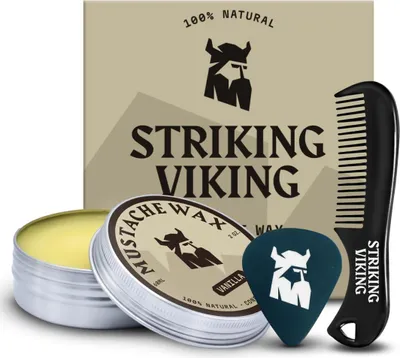 Productafbeelding van Wazende Viking-snorwax met klein kammetje, snorwax met medium hold, met bijenwas en sheaboter, 59 ml, vanille