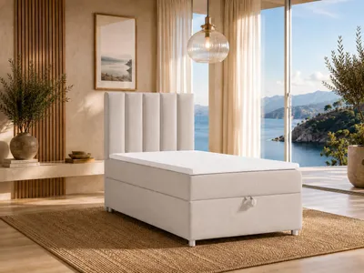 Produktbild von Best for Home Boxspringbett mit Bettkasten Trinity K10-SINGLE 90x200 Bonellfederkern inkl. Topper - Creme, KI-generiertes Bild