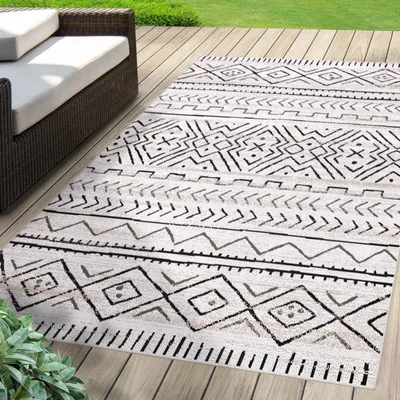 Image de Tapis d'intérieur/d'extérieur Aztec tissé plat robuste & design moderne Gris 200x290 cm