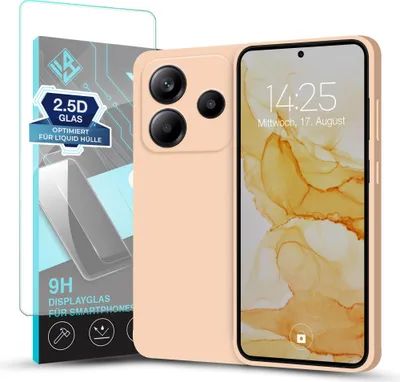 Produktbild von Hülle für Xiaomi Redmi Note 14 5G mit 9H Displayglas Displayschutz Plus Case Cover Bumper Silikon Softgrip Schutzhülle Farbe: Rosa