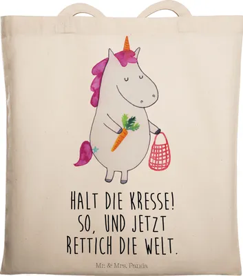 Produktbild von Mr. & Mrs. Panda Tote Bag Einhorn Gemüse - Transparent - Geschenk, Wochenmarkt, Laptoptasche, Unicorn, Tasche, Biomarkt, Shopping, totebag, Einhörner, Jutebeutel