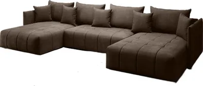 Produktbild von FurMeb24 - U-formiges Ecksofa APOLLO Sofa fur das Wohnzimmer mit Schlaffunktion und Bettzeugablage Braun MONOLITH 20, 346 x 188 cm, Mit Auflage