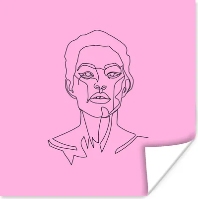 Produktbild von MuchoWow® Poster Frau - Rosa - Gesicht - Strichzeichnung 75x75 cm - Wand Dekoration